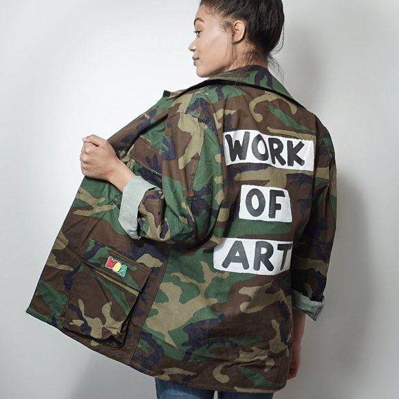 Britt Nicole Jackets & Blazers - Britt Nicole Hand Painted WOA Work of Art Vintage Camo Jacket Large
